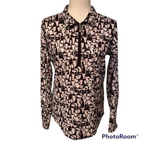 SAN SOLEIL TOP SUN SHIRT UV COOLING 1/4 ZIP BLACK WHITE COCKTAIL THEME SIZE M